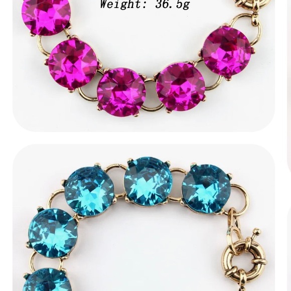 Royal blue crystal sparkly link bracelet gold tone bling - Picture 10 of 11